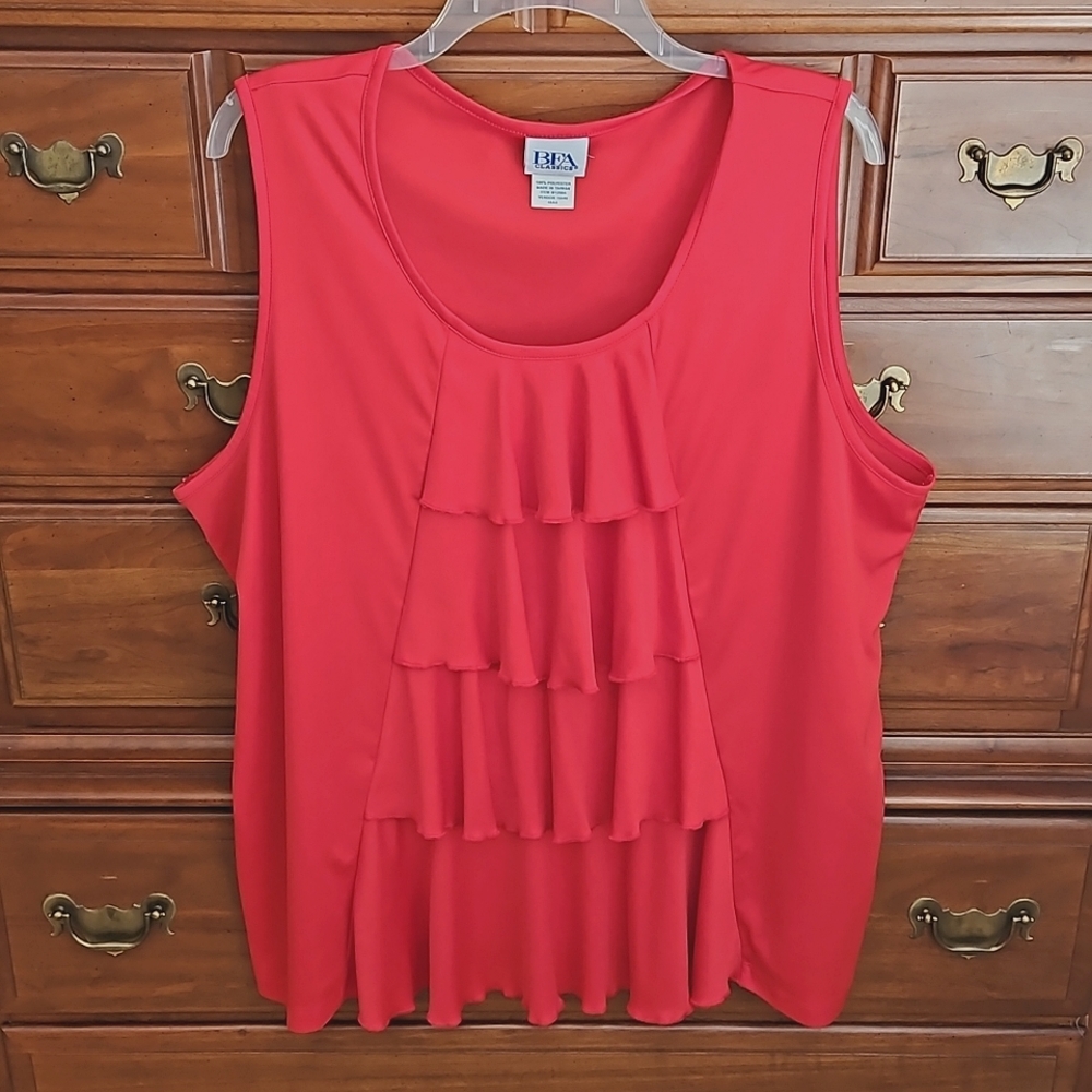 Red Sleeveless Ruffle Front Blouse